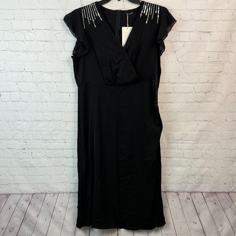 BloomChic Black Midi Dress with Silver Sequin Detail Plus Size 1X - Picture 2 of 7